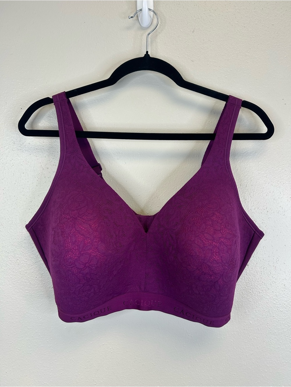 Cacique Deep‎ Purple Lace Detail Wireless Bra 42DDD Plus Size